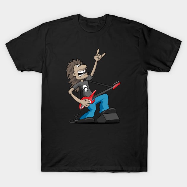 Heavy Metal Rock Guitarist Cartoon T-Shirt by hobrath